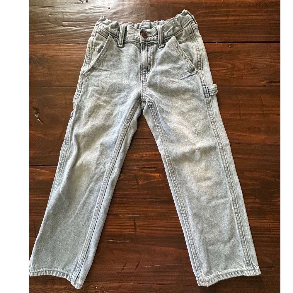 Old Navy Kids Light Wash Carpenter Jeans Workwear Denim Size 7 Adjustable Waist - Picture 2 of 6